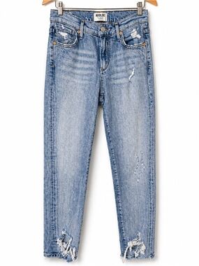 AGOLDE Sophie High Rise Skinny Crop Jeans 24 Distressed Raw Hem Light Wash